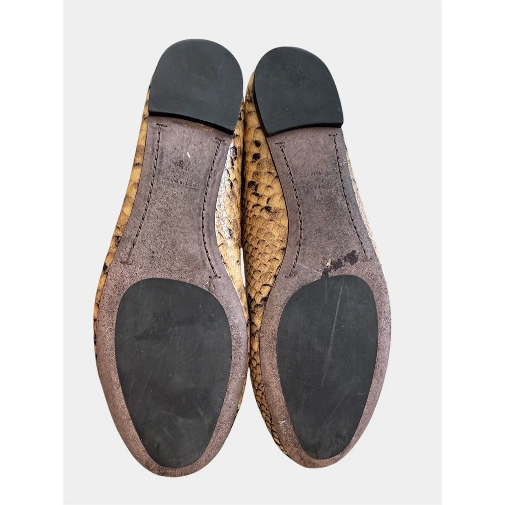 Tory Burch Reva‎ Ballet Flats Women 10M Tan Snakeskin Embossed Leather Logo Good